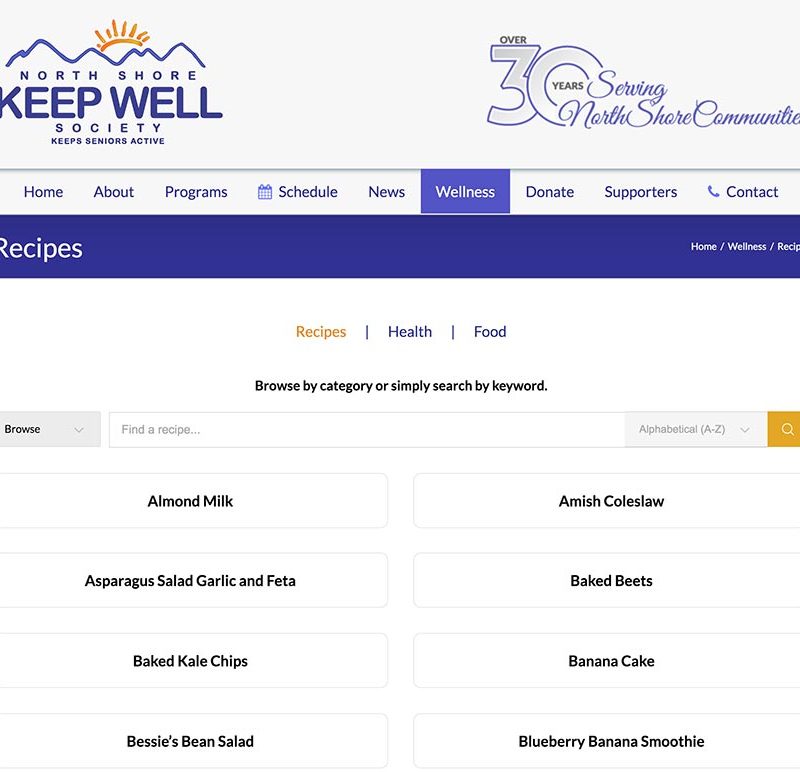 Keep Well Recipes page screenshot
